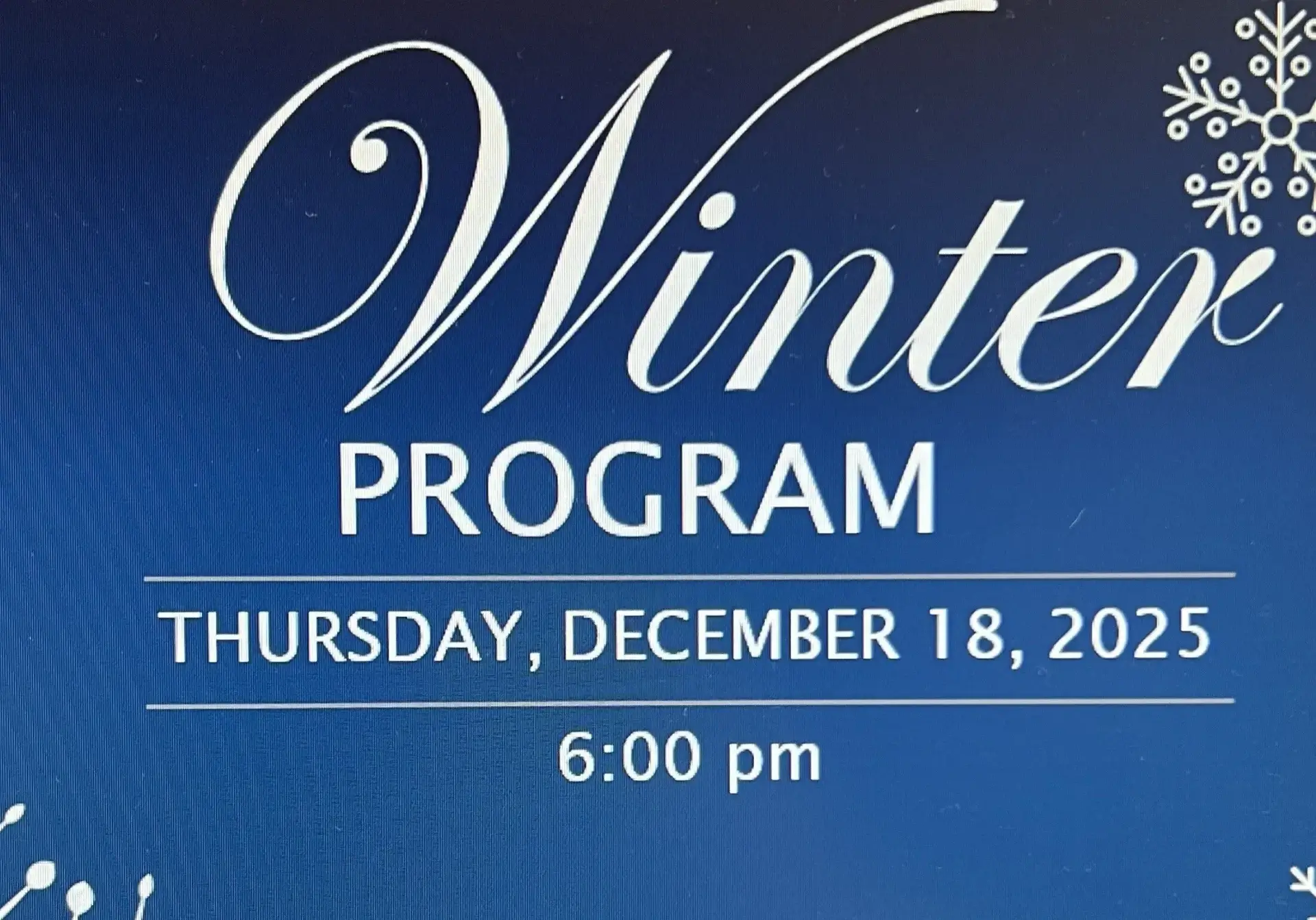 Winter program announcement December 18 2025